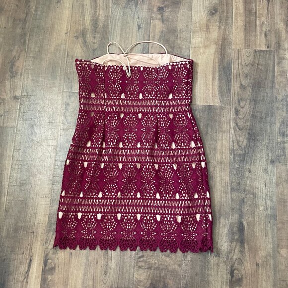 Lulus Burgundy Lace Strapless Dress Size XL | Cocktail Party Wedding Guest - Picture 8 of 9